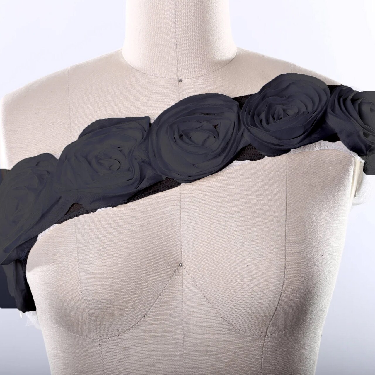 1 Yard 3D Swirled Rose Lace Trim Black Floral Design 3 Inch wide